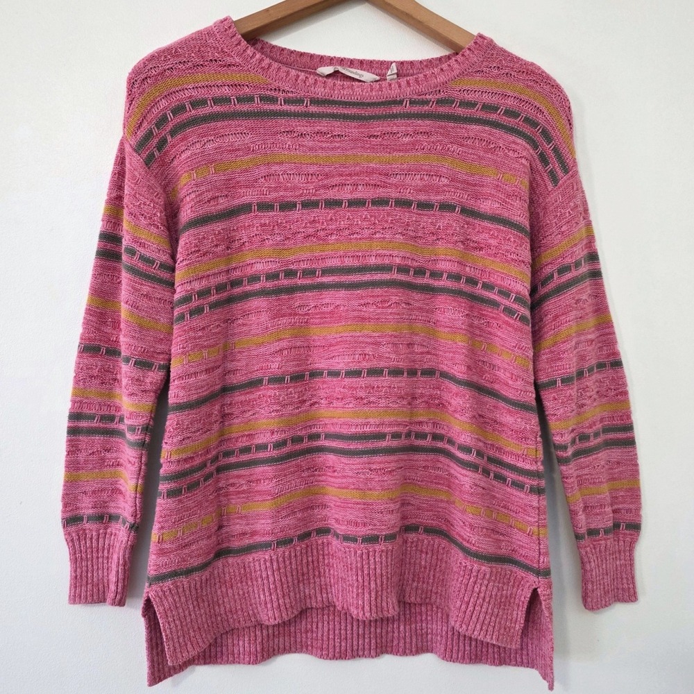 Soft Surroundings 3D Knit Textured Sweater Sz‎ S Pink Striped Chunky Artsy Cosby